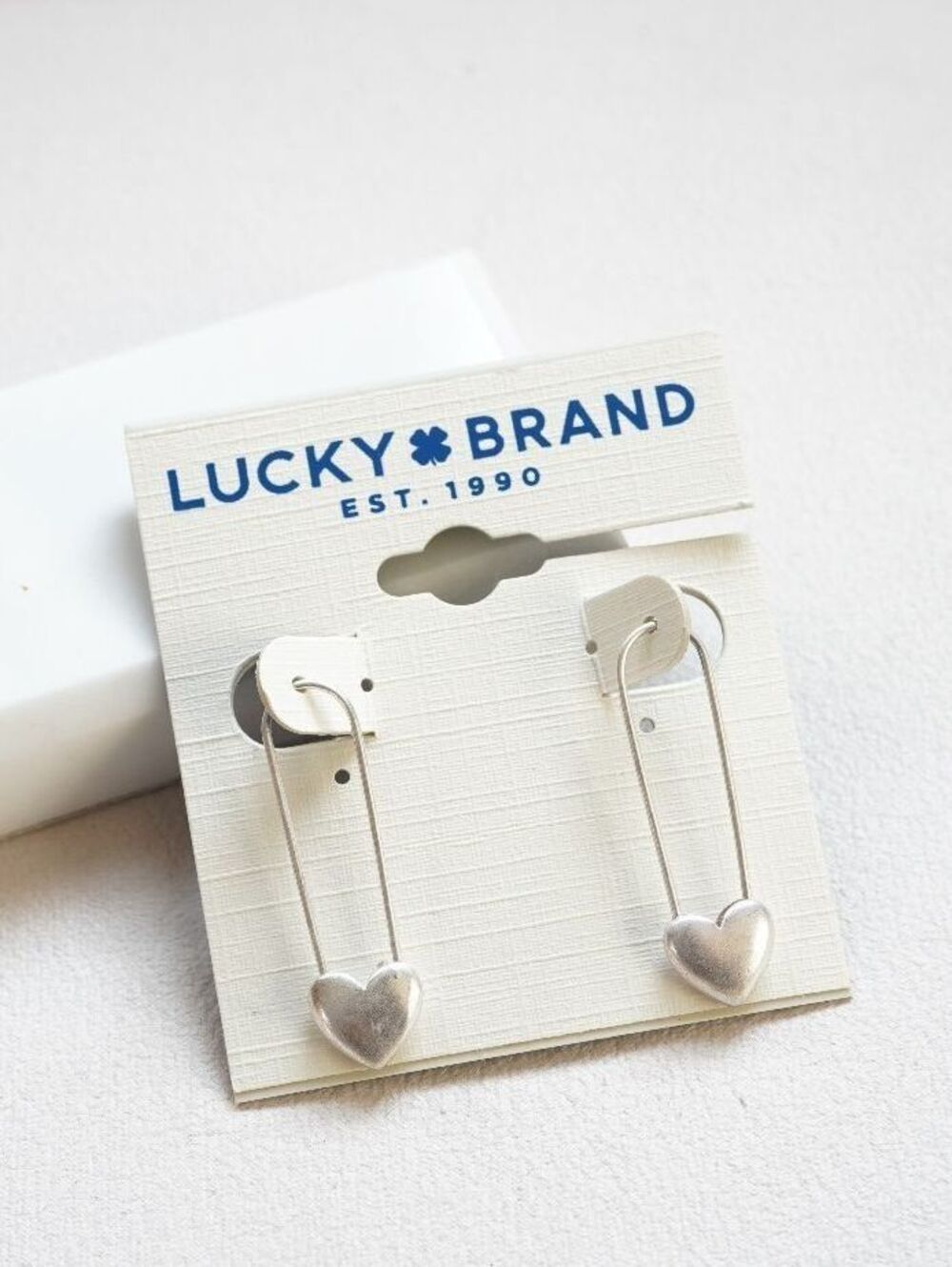 Lucky Brand Safety Pin Heart Earrings